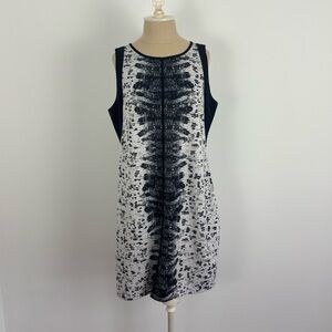 Reed Sheath Dress Black White Abstract Sleeveless Stretch Zip L